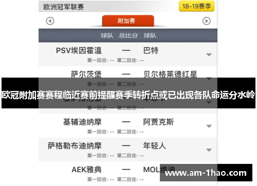 欧冠附加赛赛程临近赛前提醒赛季转折点或已出现各队命运分水岭
