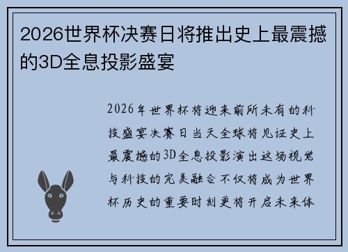 2026世界杯决赛日将推出史上最震撼的3D全息投影盛宴