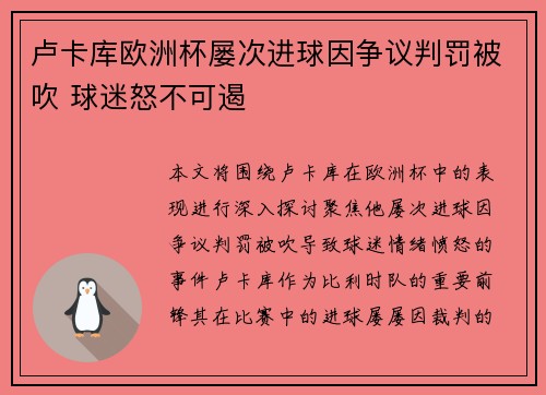 卢卡库欧洲杯屡次进球因争议判罚被吹 球迷怒不可遏